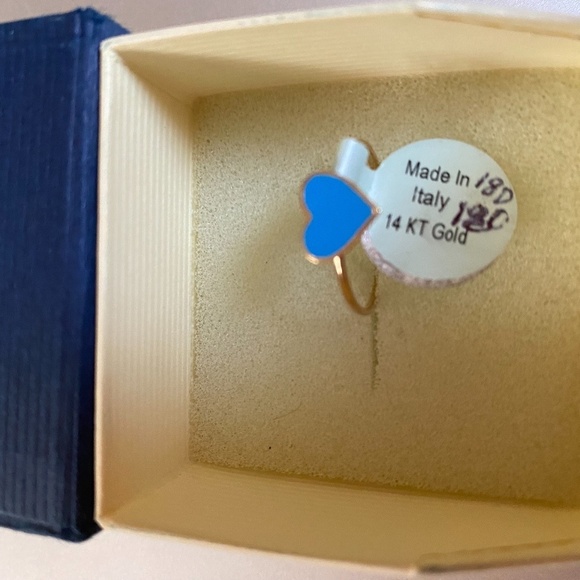NWT ITALIAN RING 14K SOLID YELLOW GOLD SIZE 7 WITH HEART BLUE. - Picture 4 of 4